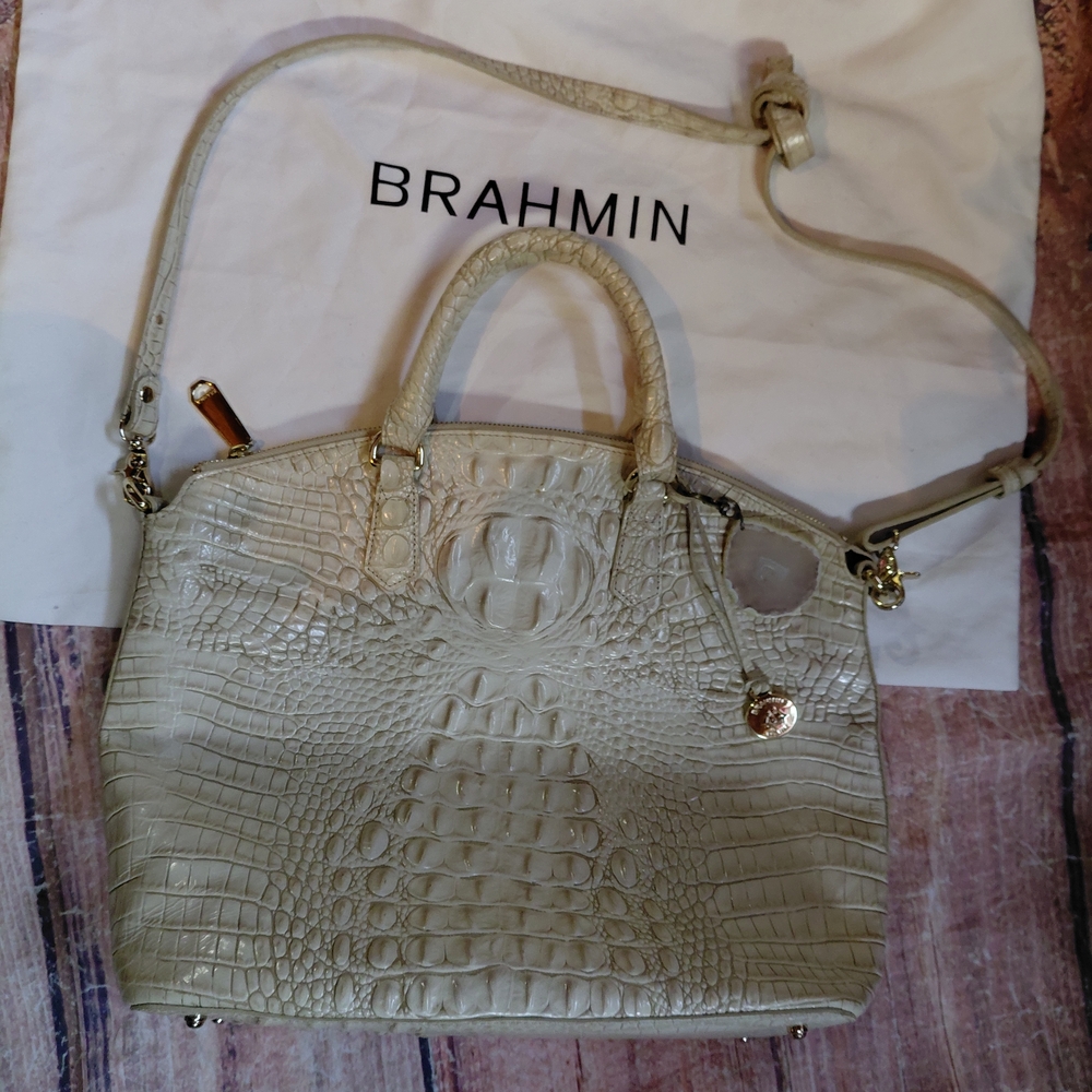 Brahmin Tan Crocodile Embossed Satchel